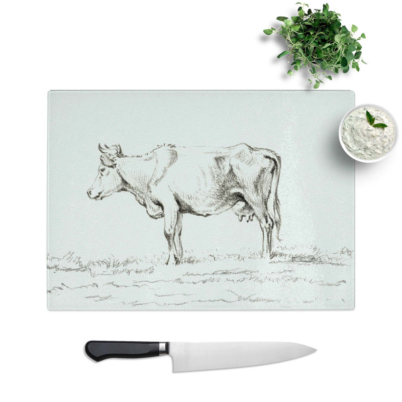 Tempered Glass a Standing Cow Chopping Board, 28.5 cm W x 20 cm L