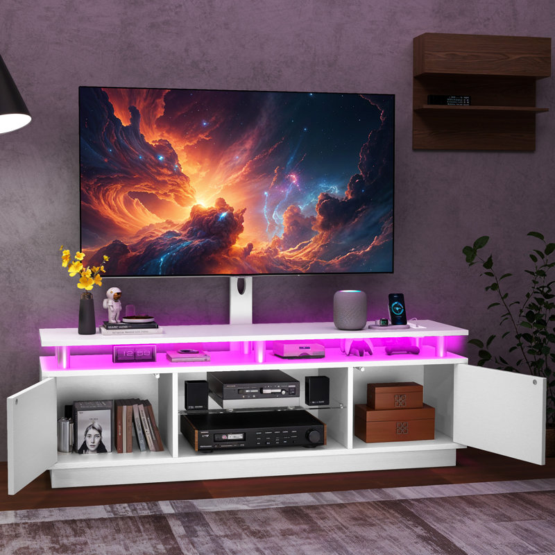 Stylish Cabinet Media Console Media Center with Height Mount, White, 48.2" H x 70" W x x 15.7" D