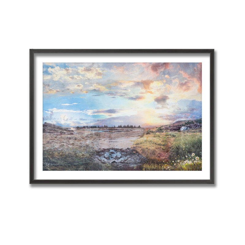 Nature Inspired Ice Landscape by  - Picture Frame Painting, 24" H x 36" W x 1.125" D, Framed Matted Print, Matte Black