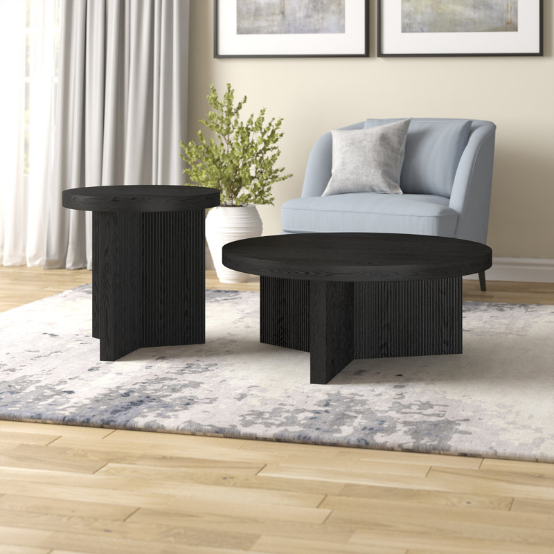 Brielle Pedestal End Table, Black, Espresso Wood