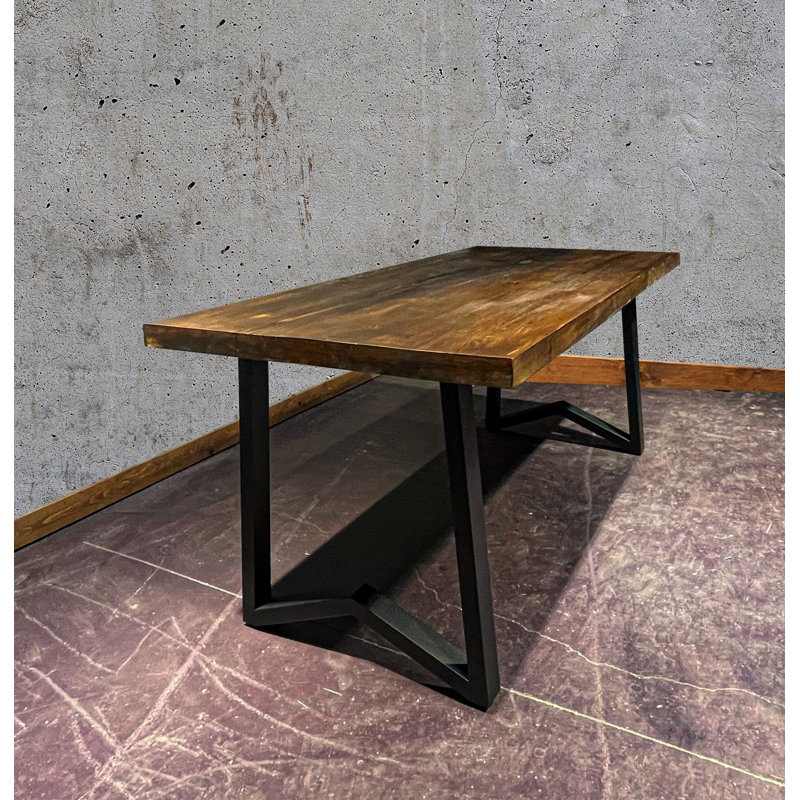 Dillard Pine Solid Wood Top Metal Base Dining Table, H76 x L120 x W67cm