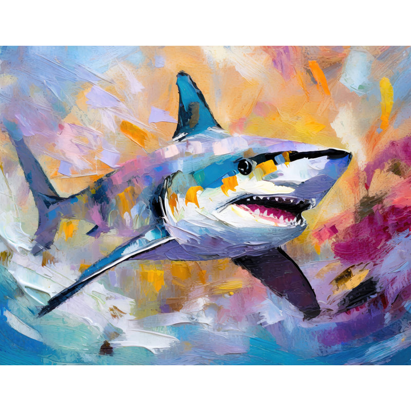 Requin sur toile, H 26 po x l 32 po x P 1,5 po