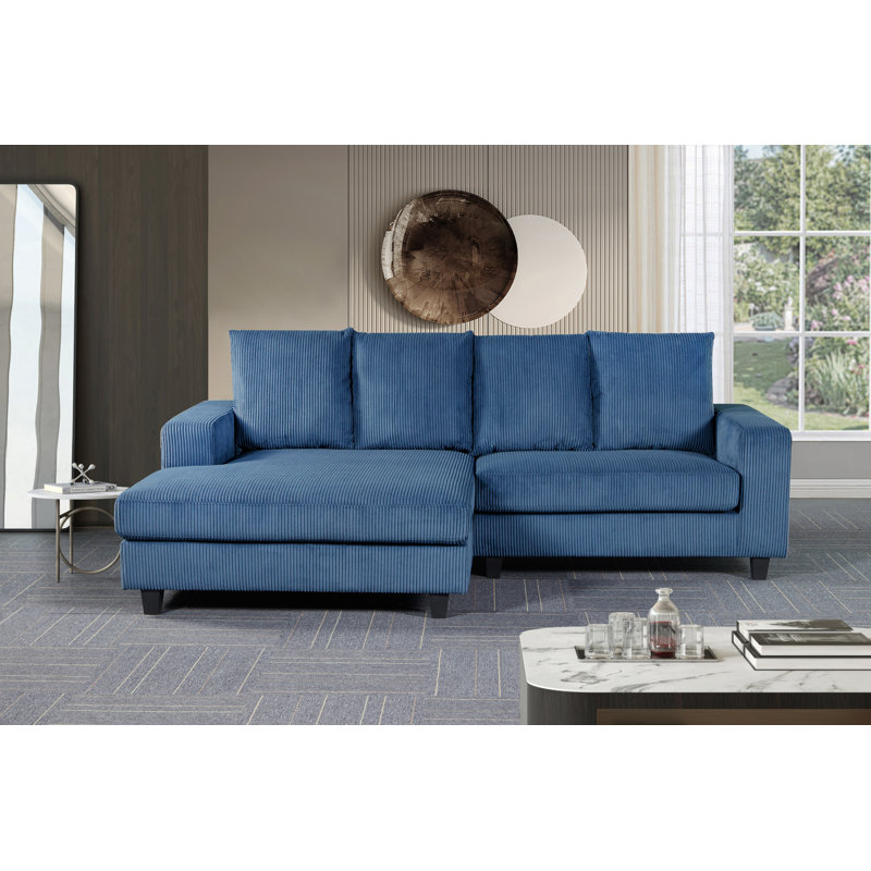 Amiin Corduroy L-Shaped Sectional, Left Hand Facing, Blue Corduroy