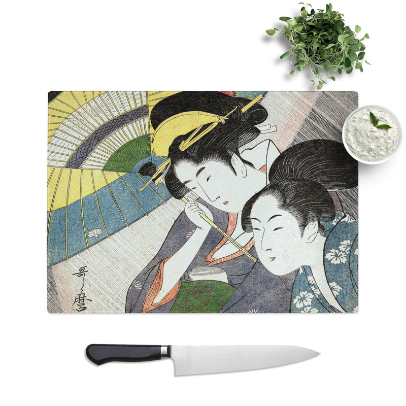 Glass Geisha On A Rainy Night by Kitagawa Utamaro Chopping Board, 39 cm W x 28.5 cm L
