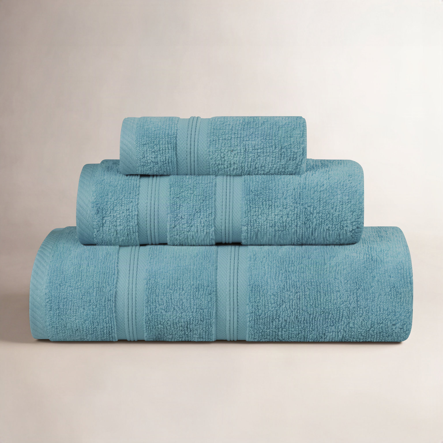 3-Piece Cotton Bath Towel Set, Turquoise