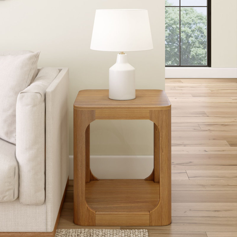 Modern Rounded Square Side Table With Shelf (20In X 20In / 510Mm X 510Mm), Pecan