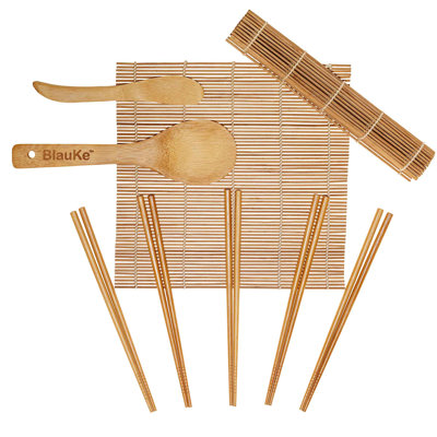  Sushi Making Kit - 2 Bamboo Sushi Rolling Mats, 5 Pairs Chopsticks, Rice Paddle, Spreader - Beginner Sushi Maker Kit