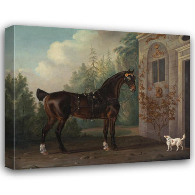 «Lord Abergavenny Dark Bay Carriage Horse with a Terrier» par Thomas Gooch, reproduction d'art sur toile tendue avec châssis