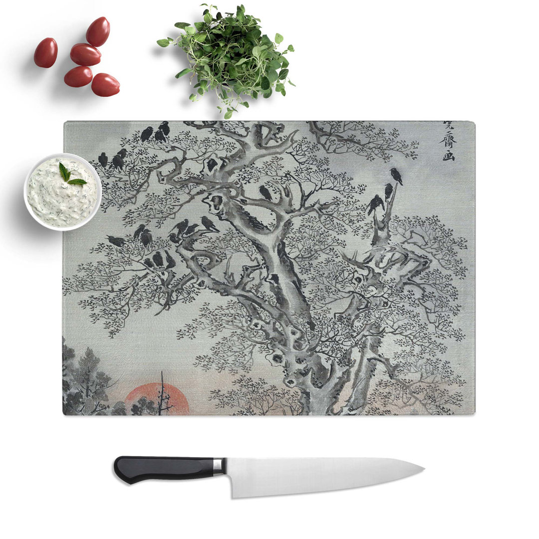 Glass Flock of Crows At Dawn by Kawanabe Kyosai Chopping Board