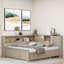 Lit de jour en bois avec tablettes de rangement, portes coulissantes et 3 tiroirs-634603819