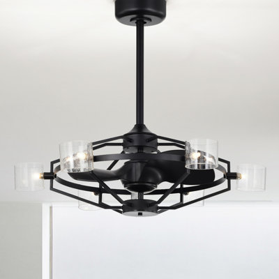 Chalisa 26 Inch Oil Rubbed Matte Black Finish 6 Light, 3 Blade Ceiling Fan With Remote