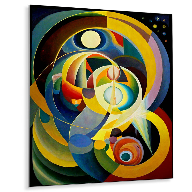 Origine du monde, couleurs rétro - art mural géométrique, Pas de métal encadré, H 40 po x l 30 po x P 1,5 po