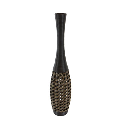 Chesterland Faux Seagrass Tall Woven Floor Brown Decorative Vase with Dark Brown Wrapped Neck