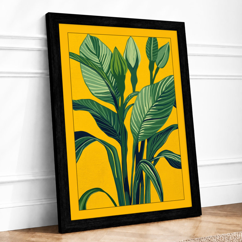 Potted Plant in Yellow Botanical - Framed Print, A1 - 84.1 x 59.4 cm, Black