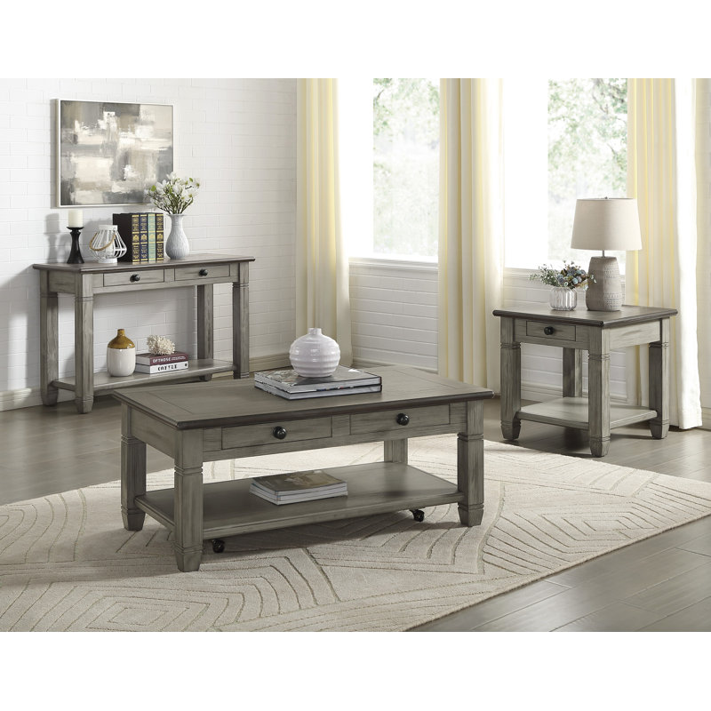 Ensemble de 3 tables basses Curtis, Café, Gris antique