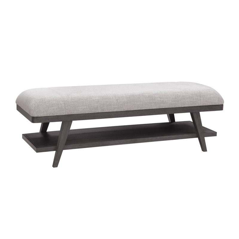Gray Upholstered Ash Wood Bed Bench with Shelf
