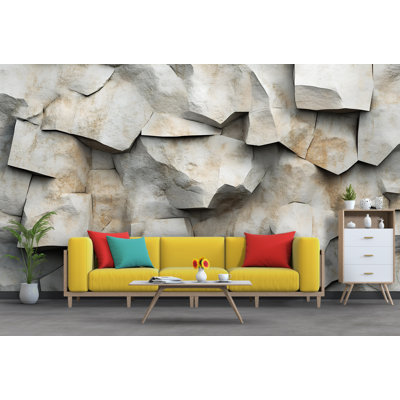 Stone Rock Texture Wallpaper – 3D Realistic Grey Rock Formation, Natural Cliff Surface, Rustic Earthy Wall Decor Background For Home Design