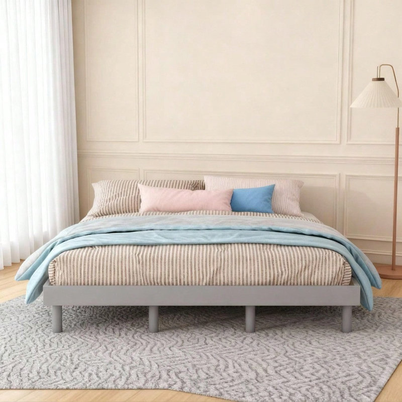 Modern Grey Twin Floating Platform Bed Frame - Space-Saving Floating Design, Durable Wood Slats, No Box Spring Needed for Home Decor Mattress not included