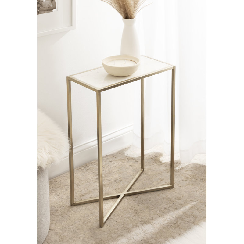 Everly Quinn Jaspur Narrow and Metal Rectangle Side Table, Gold