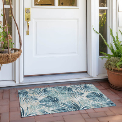 Tapis bleu sarcelle lavable à la machine intérieur / extérieur Xhevrie