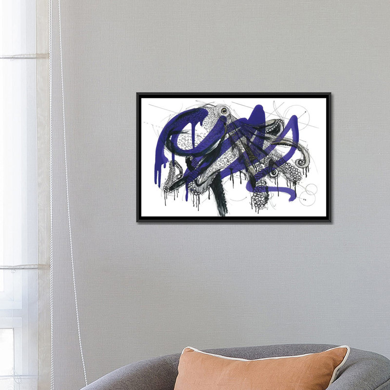 Octopus Reef, reproduction sur toile, H 18 po x l 26 po x P 1,5 po, Toile avec cadre noir, Pas de tapis