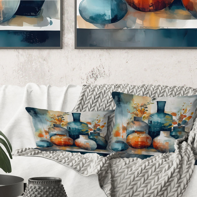 Coussin bleu et orange artisanal Boho Pottery I - Boho Pottery