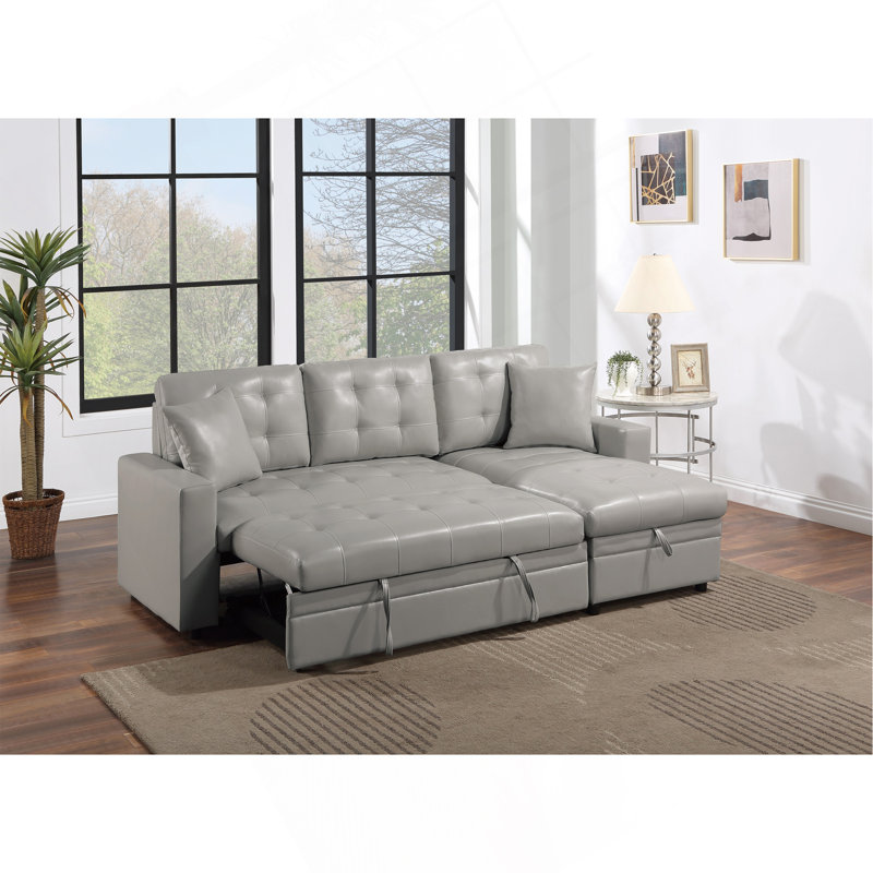 Canapé modulaire convertible gris clair en faux cuir convertible