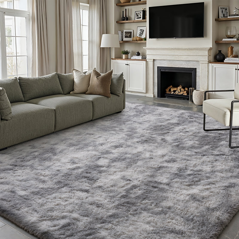 Tie Dye Shag Area Rug, Rectangle 8' x 10', Gray