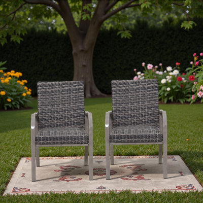 2PC Outdoor Dining Chair, Hand -painted frame, water washed cotton Seat for Garden, Backyard, Poolside