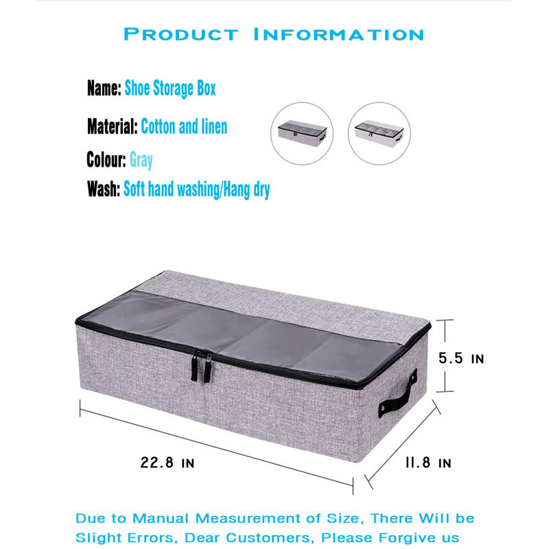 2 Packs Foldable Under Bed Clothes Organizer With Lids, Underbed Storage Bins With Handles And Clear Window (Gray+Light Gray)