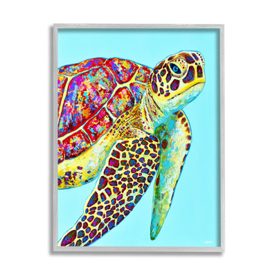 Natation, tortue de mer, turquoise, estampe numérique par Jen Seeley