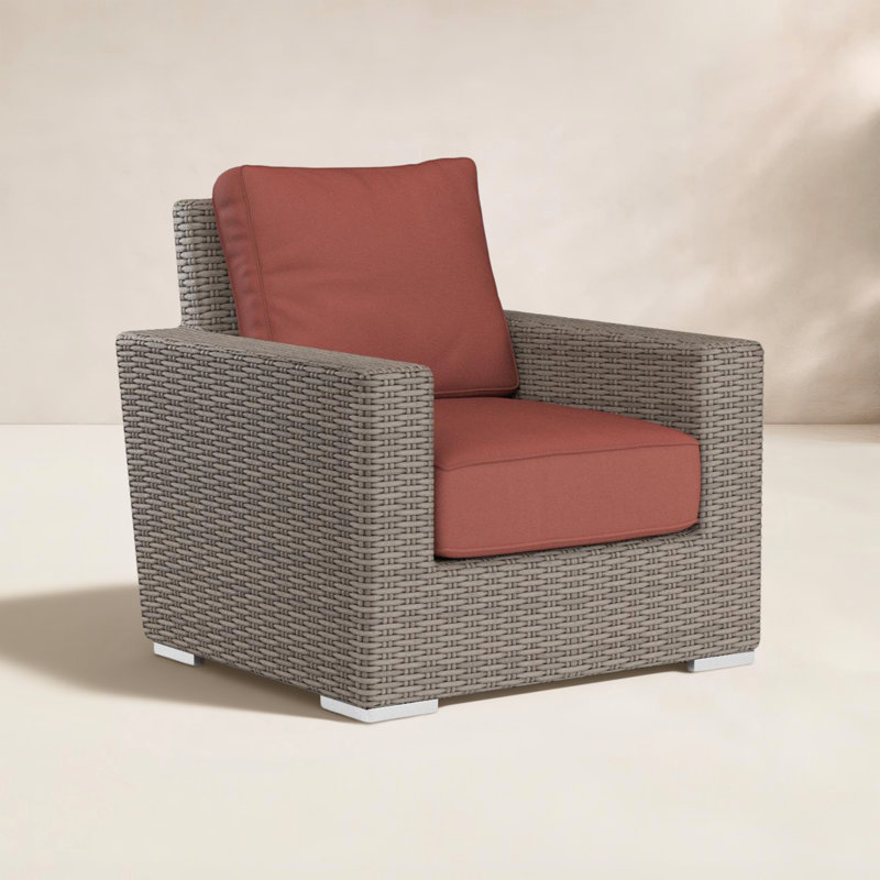 Chaise de patio avec coussin Sunbrella® Parris, Toile lin Sunbrella®, Bois flottant
