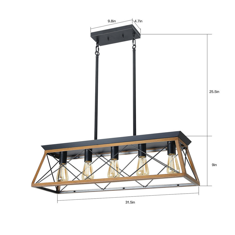 Luminaire suspendu 5 lumières noir mat réglable en fer, Noir