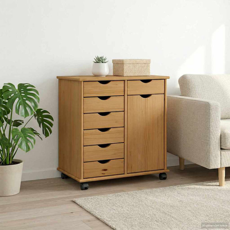 Solid Wood Rectangle Accent Cabinet, Honey Brown