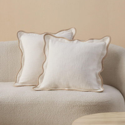 Housses de coussin décoratif festonnées en coton à double couture, housse de coussin carrée pour canapé de salon