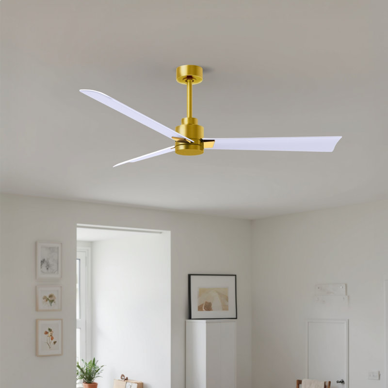 Ventilateur de plafond Alessandra, Blanc mat, Laiton brossé