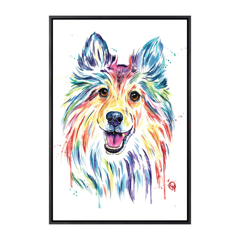 Sheltie de Lisa Whitehouse-impression d’art graphique, Toile avec cadre noir patiné, Pas de tapis