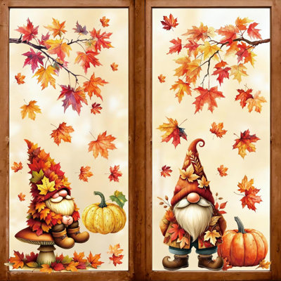 Décorations automnales pour fenêtres : gnomes, autocollants pour l'Action de grâce