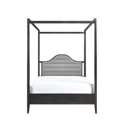 Upholstery Headboard Canopy Queen Bed, Wooden Bedroom Knickknacks, Brown Color, Includes And Upholstered In Wood, Items, With Rails Posts