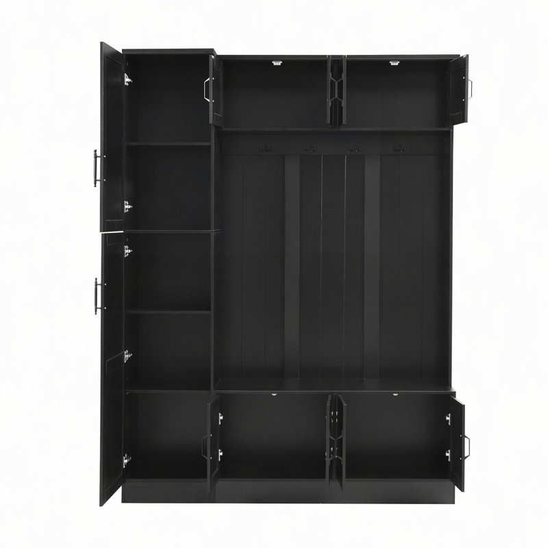 79" Tall Hall Tree With Shoe Storage, 4-In-1 Entryway Bench With 6 Cabinets, 4 Coat Hooks & Adjustable Shelf For Hallway, Living Room