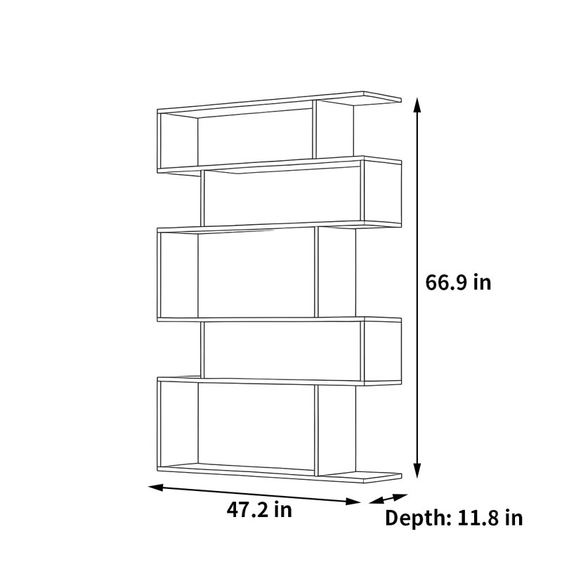 Bibliothèque créative et tendance, (5 tablettes) H 66,9 po x l 47,2 po x P 11,8 po