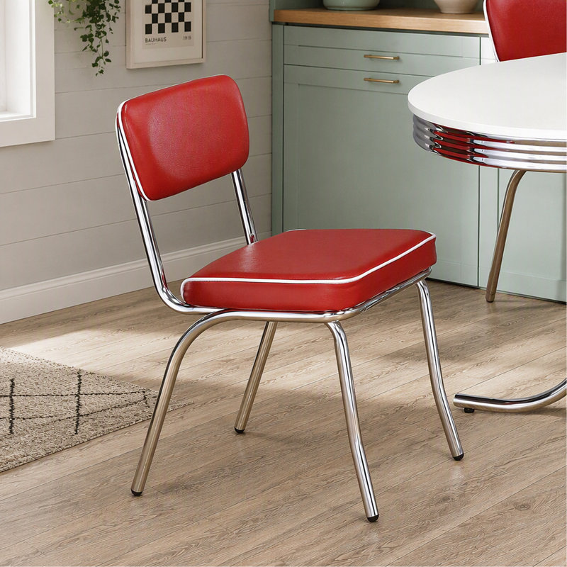 Chaises d'appoint rembourrées rouges et chromées (ensemble de 2), Rouge, Rouge