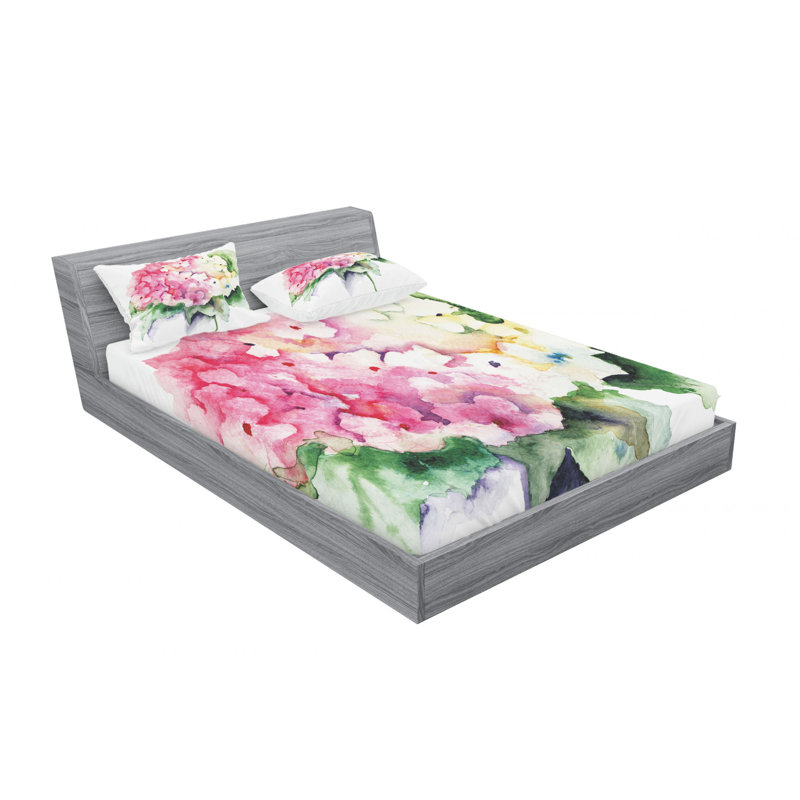 Microfiber Floral Sheet Set, Queen Sheet Set with Fitted Sheet