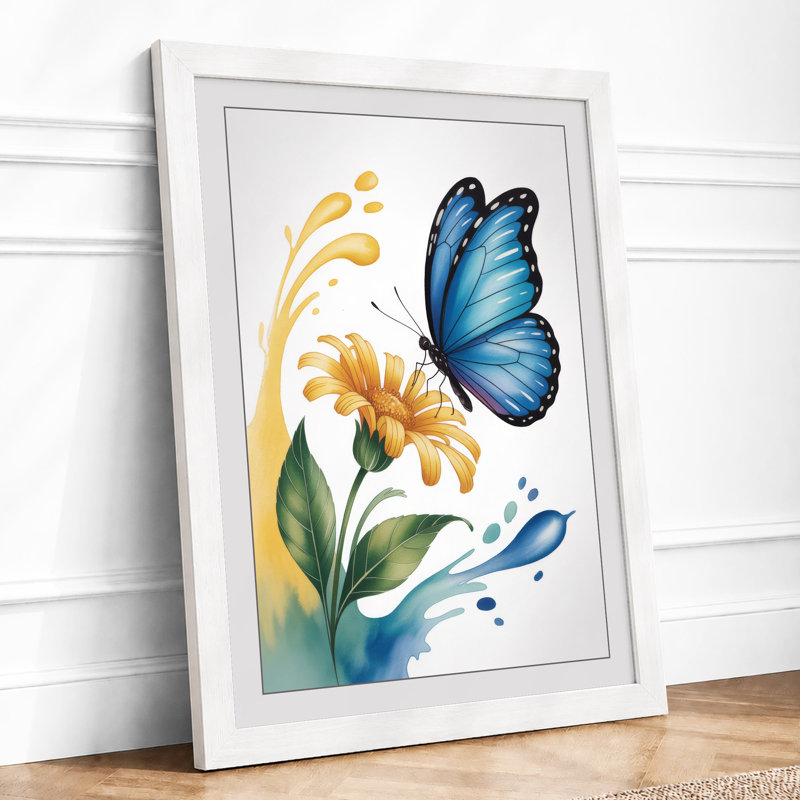 Butterfly and Daisy Botanical - Framed Print, A1 - 84.1 x 59.4 cm, White