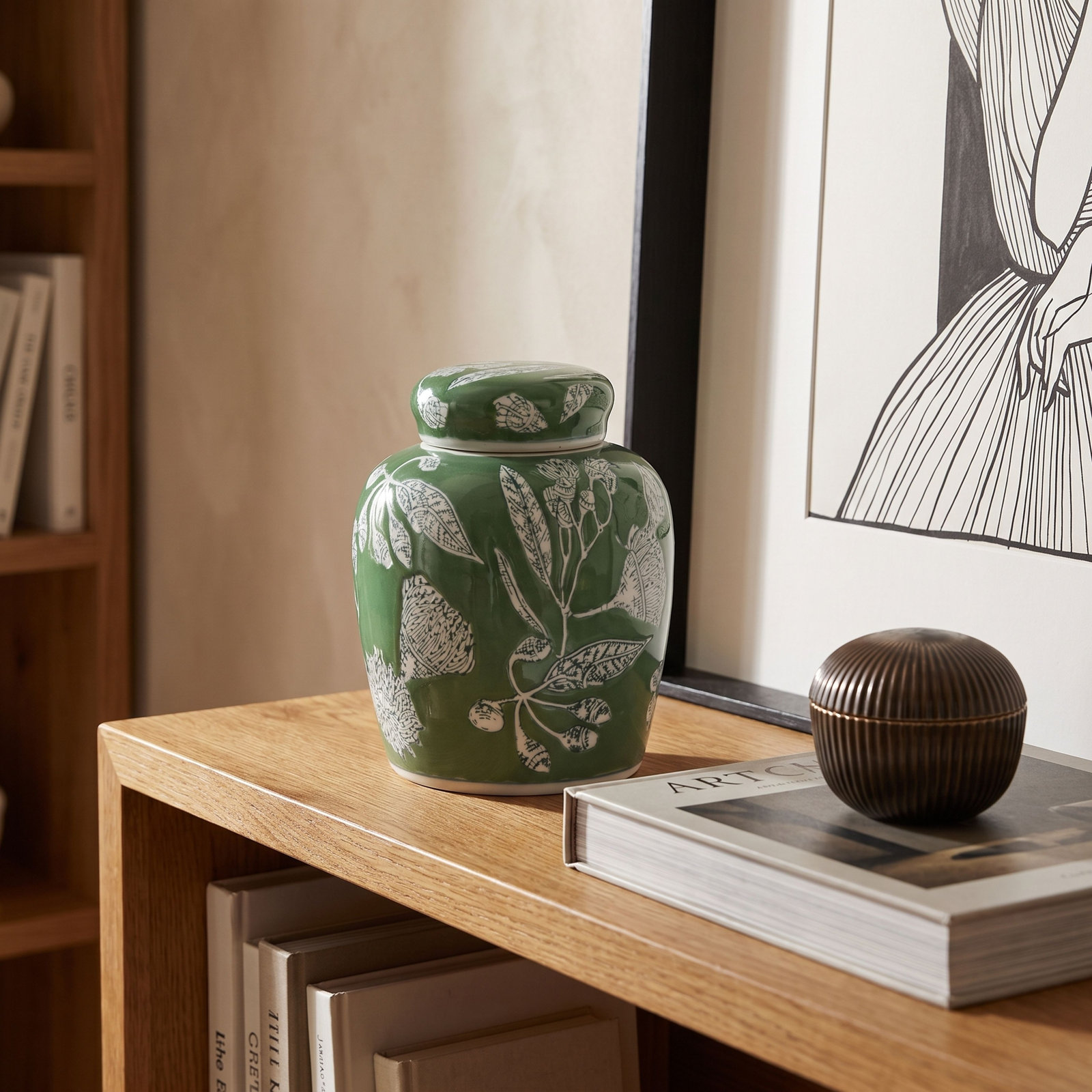 Chadwicks Ceramic Ginger Jar, 2.99" H x 10.63" W x 7.88" D, Green