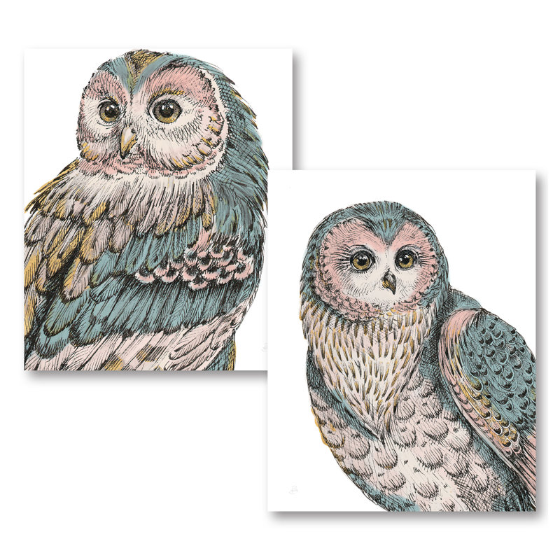 Ensemble d’impression 2 pièces « belle owls i & iv pastel », H 20 po x l 16 po x P 0,01 po, Papier