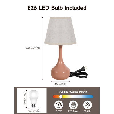 Ensemble de 2 petites lampes de table à trois niveaux à intensité variable et lampe de chevet rose pour chambre d'enfant / bureau / salon (y compris les ampoules à DEL)
