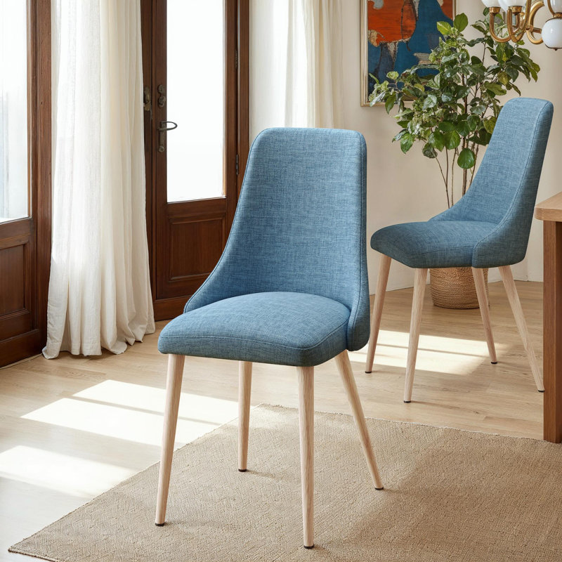 Chaise d'appoint rembourrée Darton, Bleu / bois beige