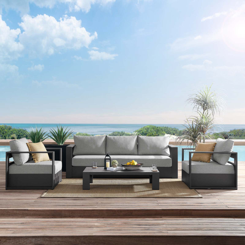 Modway Tahoe Outdoor Aluminum 4-piece Conversation Set with Coffee Table, Gray, Gray