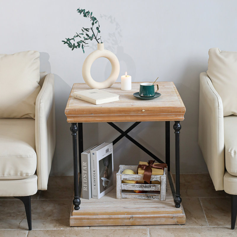 Wood Square Storage Side End Table